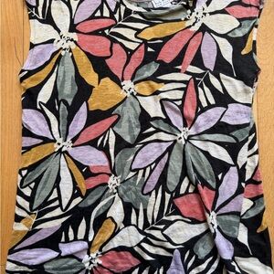 Nicole Miller Black Floral Tank with Pink, Lavender & Mustard Accents